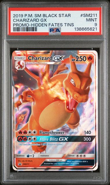 2019 POKEMON SM BLACK STAR PROMO #SM211 CHARIZARD GX PROMO-HIDDEN FATES TINS PSA 9