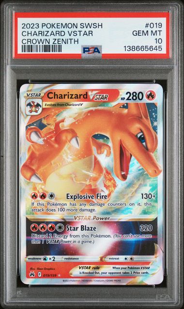 2023 POKEMON SWORD AND SHIELD CROWN ZENITH #019 CHARIZARD VSTAR CROWN ZENITH PSA 10