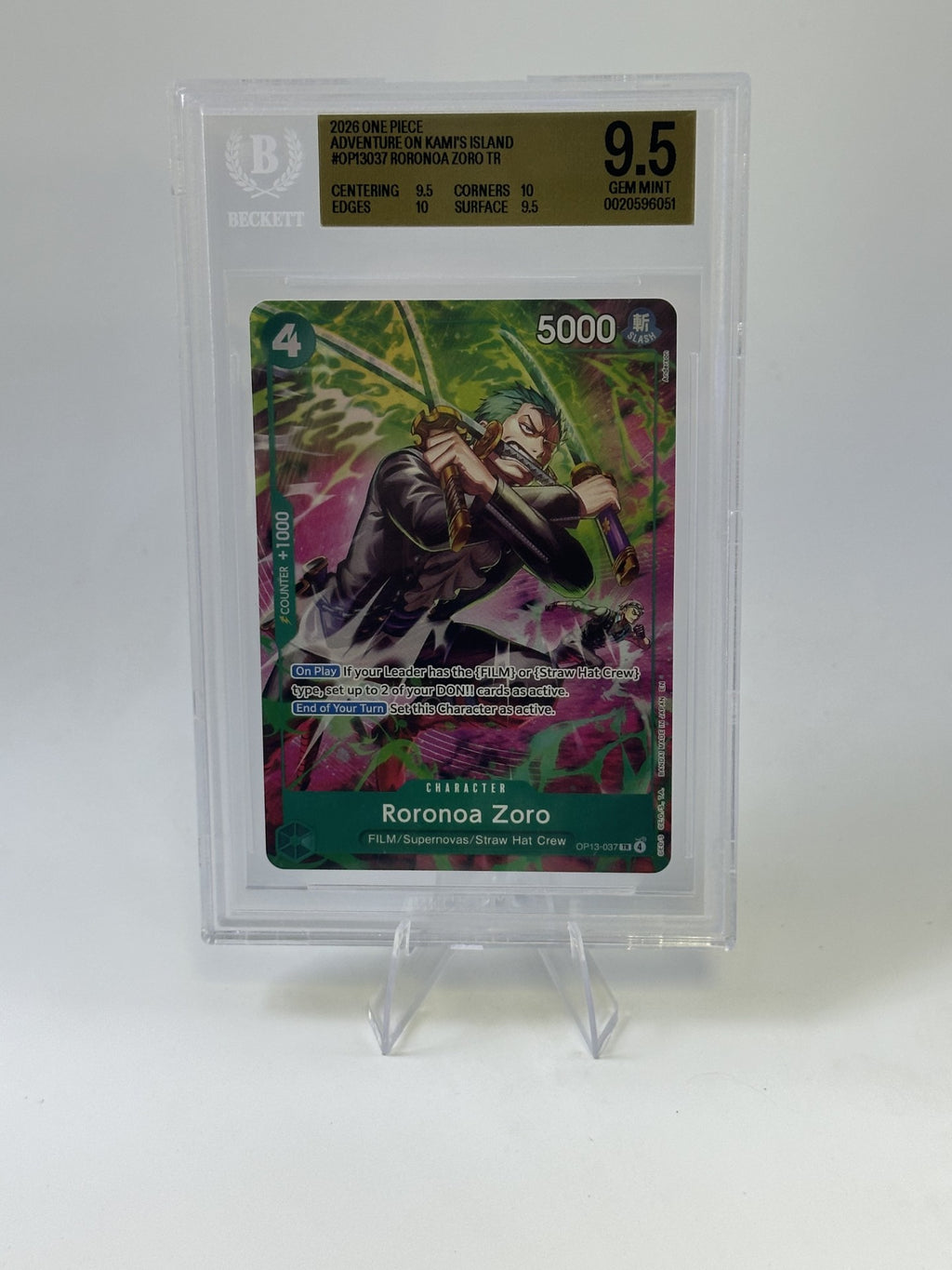 Roronoa Zoro TR 2026 One Piece Card Game Adventure on KAMI's Island BGS 9.5