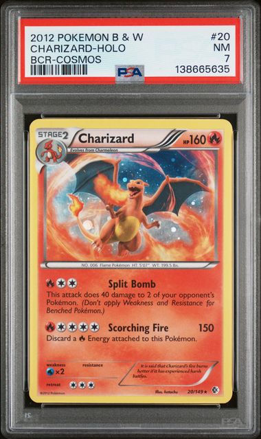 2012 POKEMON BLACK & WHITE BOUNDARIES CROSSED #20 CHARIZARD-HOLO BCR-COSMOS PSA 7
