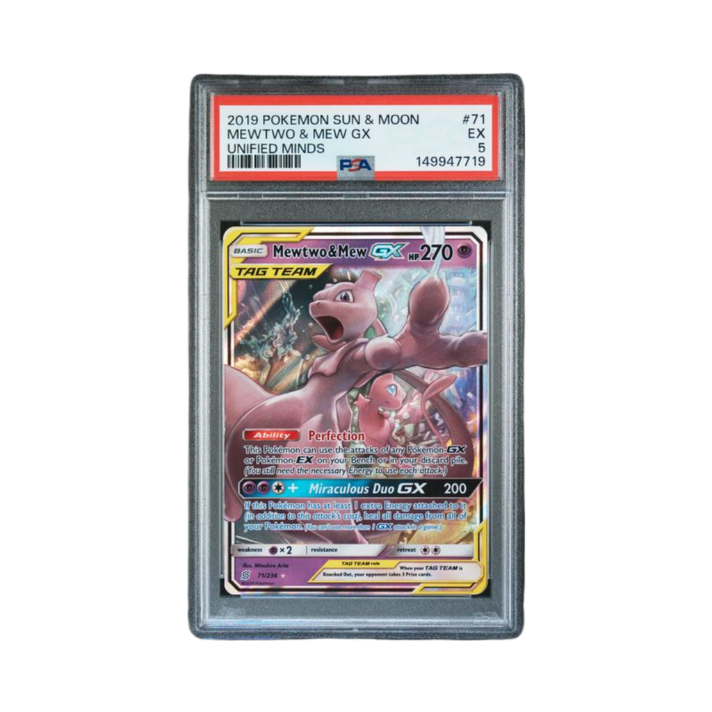 2019 POKEMON SUN & MOON UNIFIED MINDS #71 MEWTWO & MEW GX UNIFIED MINDS PSA EX 5
