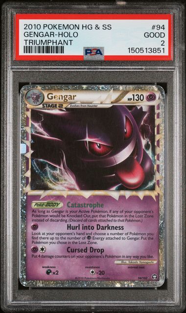 2010 POKEMON HEARTGOLD & SOULSILVER TRIUMPHANT #94 GENGAR-HOLO TRIUMPHANT PSA GOOD 2