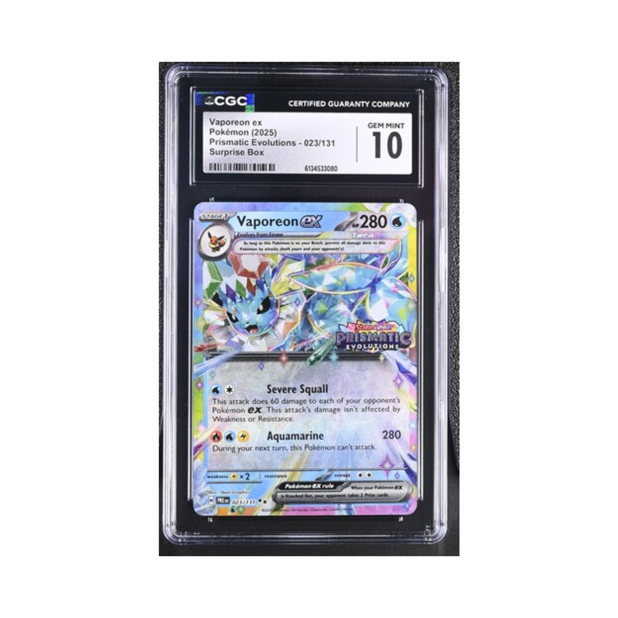 Vaporeon ex Pokémon 2025 English Prismatic Evolutions 023/131 Surprise Box CGC GEM MINT 10