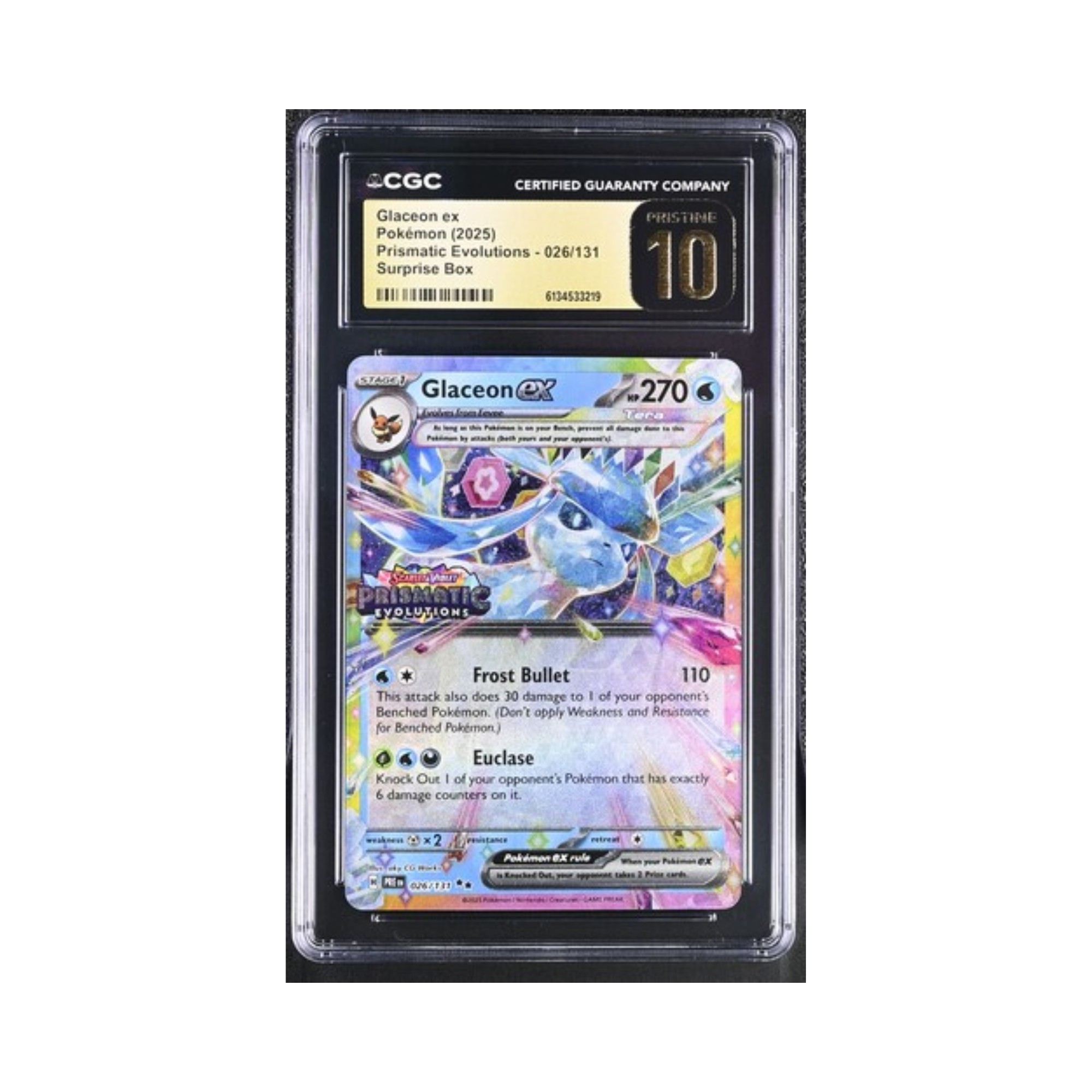Glaceon ex Pokémon 2025 English Prismatic Evolutions  026/131 Surprise Box CGC PRISTINE 10