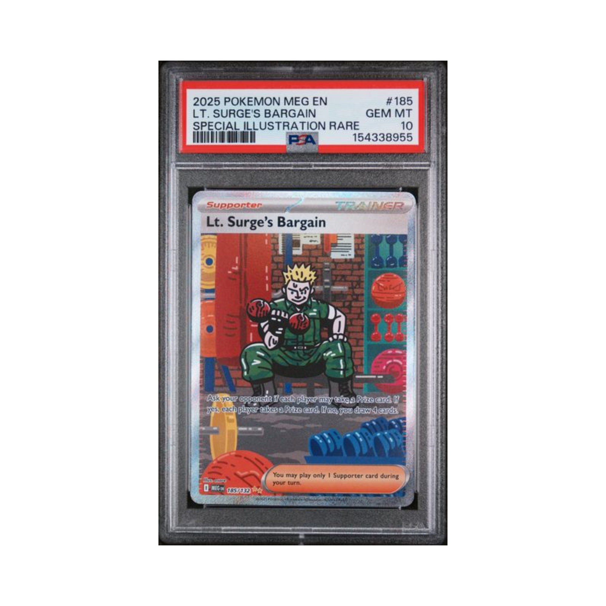 2025 POKEMON MEG EN-MEGA EVOLUTION #185 LT. SURGE'S BARGAIN SPECIAL ILLUSTRATION RARE PSA 10