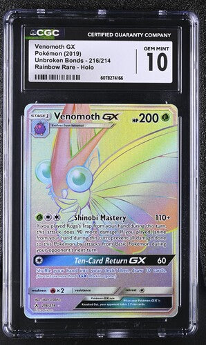 Venomoth GX Pokémon 2019 English Unbroken Bonds 216/214 Rainbow Rare Holo CGC 10