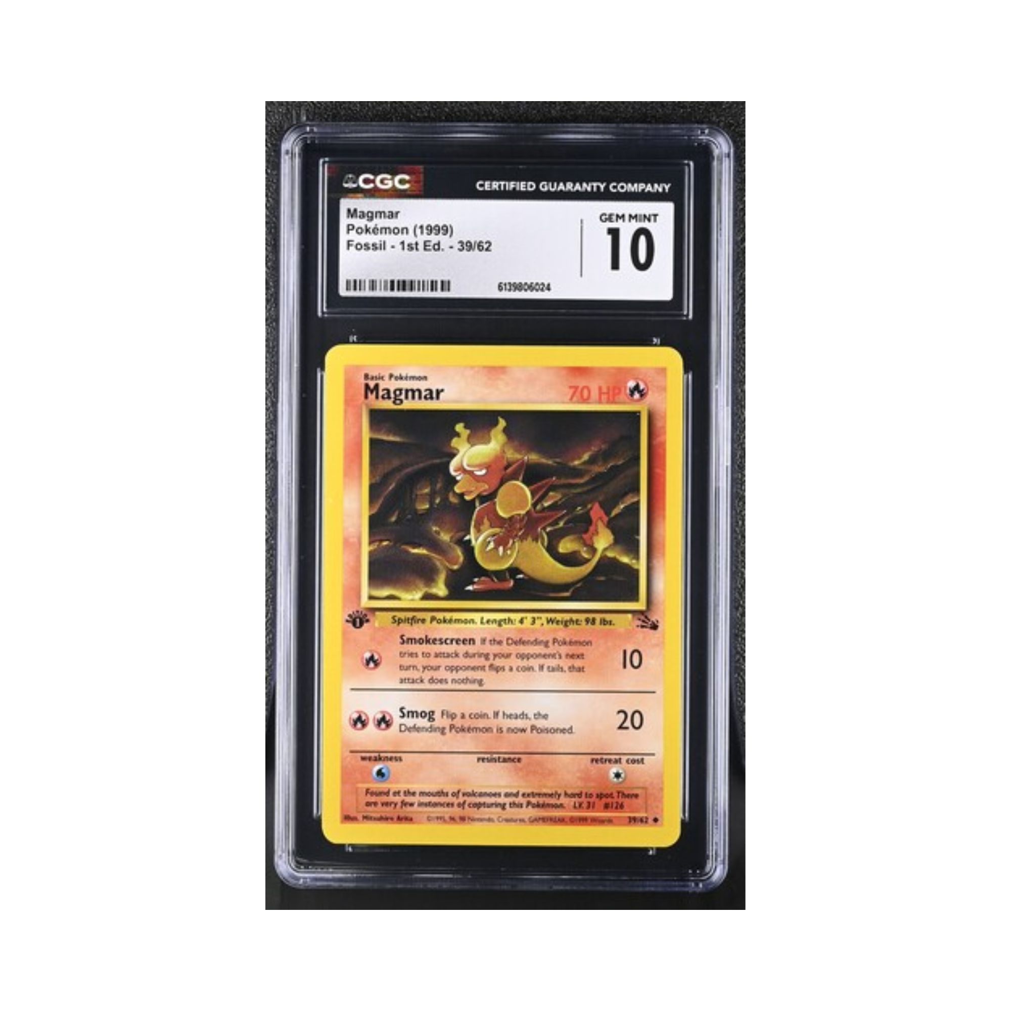 Magmar Pokémon 1999 English Fossil - 1st Ed. 39/62 CGC GEM MINT 10